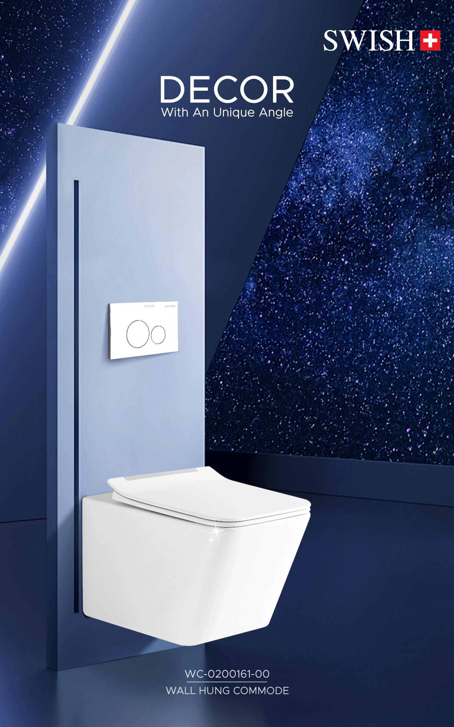 WC 0200161-00 SWISH Wall Hung Commode <br/> <span class="wall-hung-bowl">(<span class="color-1041">Full Set: </span> Bowl + Seat cover + Flushing Tank with Switch)</span> Storytelling Image