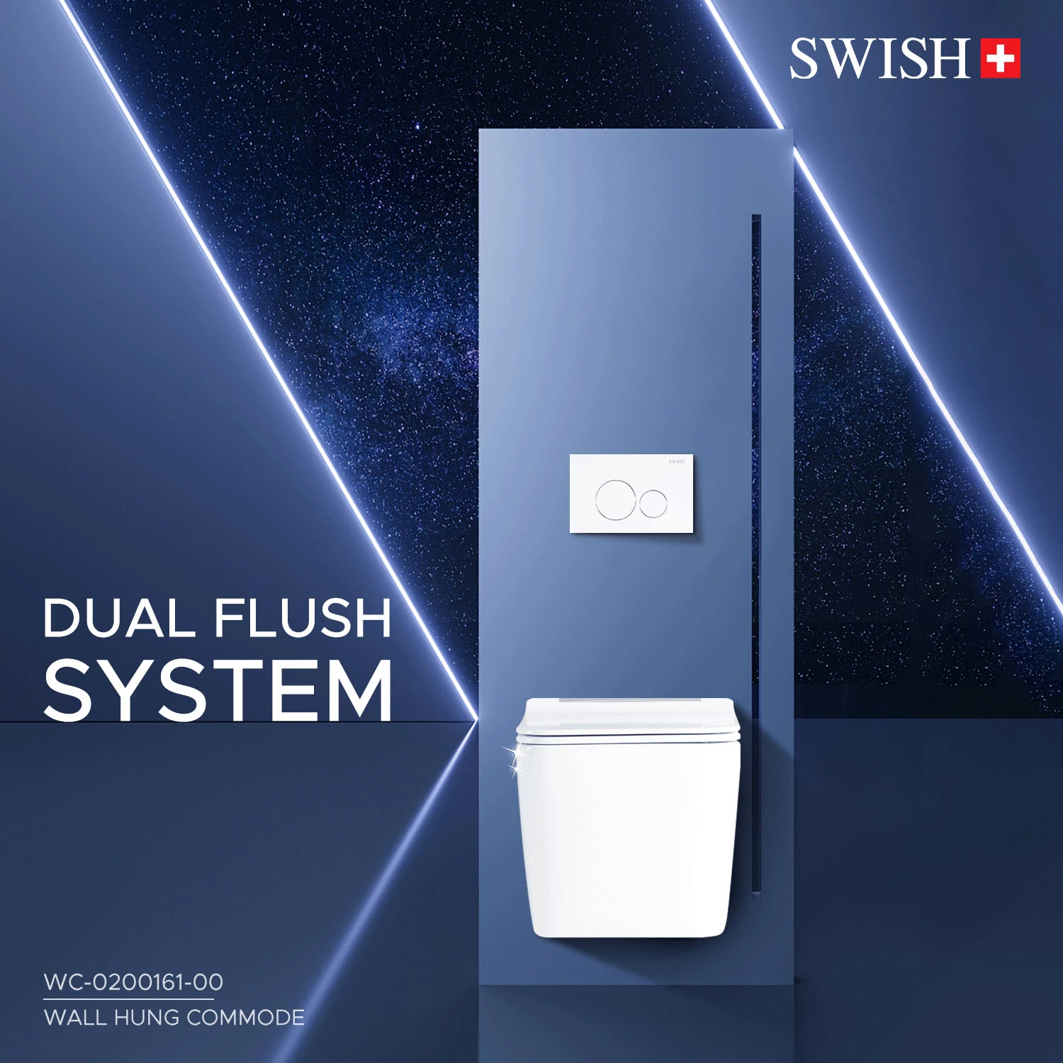 WC 0200161-00 SWISH Wall Hung Commode <br/> <span class="wall-hung-bowl">(<span class="color-1041">Full Set: </span> Bowl + Seat cover + Flushing Tank with Switch)</span> Storytelling Image